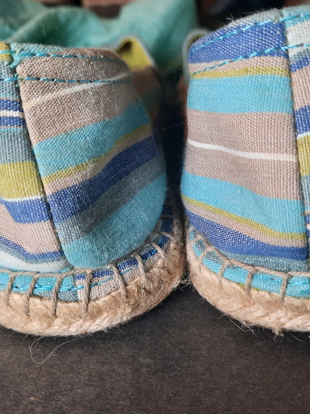 Striped Canvas Espadrille Flats in Blue and Tan